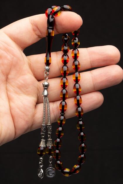Men's 7x11mm Yellow Red Vernier Powder Amber Prayer Beads