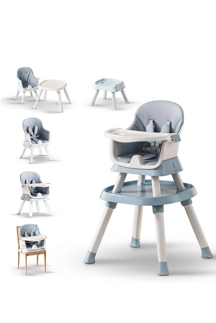6-in-1 Baby High chair with 2 height Adjustable, 5-point belt, tray, study table & chair for Baby
