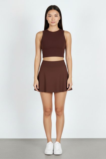 Women's Set Loose Fit Skirt with Inner Leggings and Pocket Detail, Top and Skirt Two-Piece Set