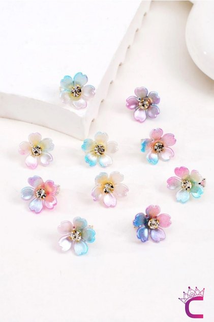 10-Piece Rainbow Colored Floral Stone Snap Clip Knitted Hair Ornament - Decorative Hairpin Earring Metal