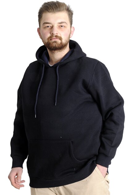 Mode XL Large Size Men's Sweatshirt Hooded Pocket Basic 20562 Navy Blue
