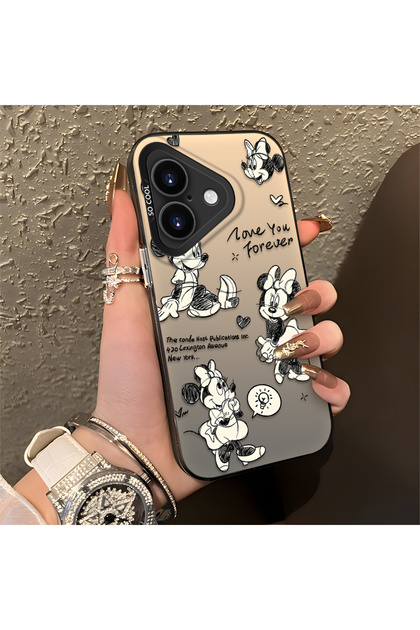 iPhone 16 Compatible, Cartoon Mickey Mouse Patterned Impact-Protected Phone Case.