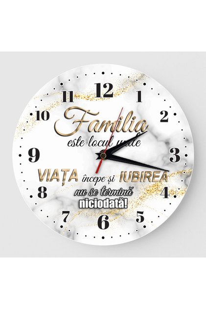 Ceas de perete personalizat „Familia este aici” - Stil marmorizat