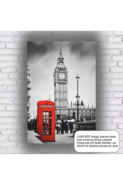 England London Telephone Booth Bus Icons Retro Wood Poster Mdf Painting