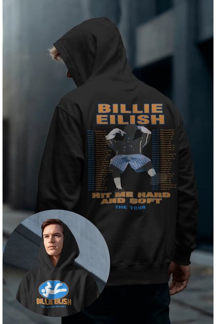 Unisex Album Tour List Back Printed Hooded Sweatshirt, Oversized Billie Eilish Themed Hoodie