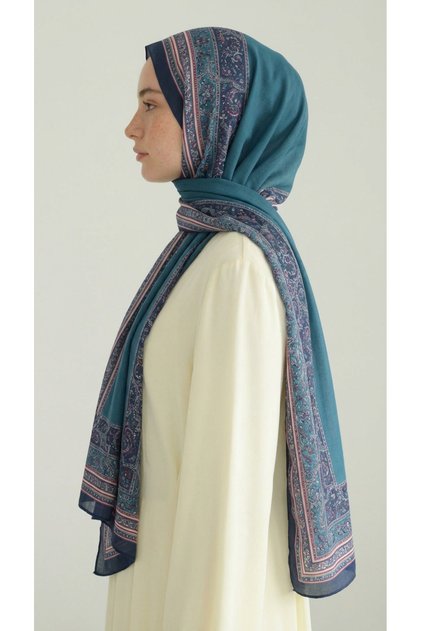 PETRA ETNİK DESENLİ COTTON ŞAL - TURKUAZ / PEMBE