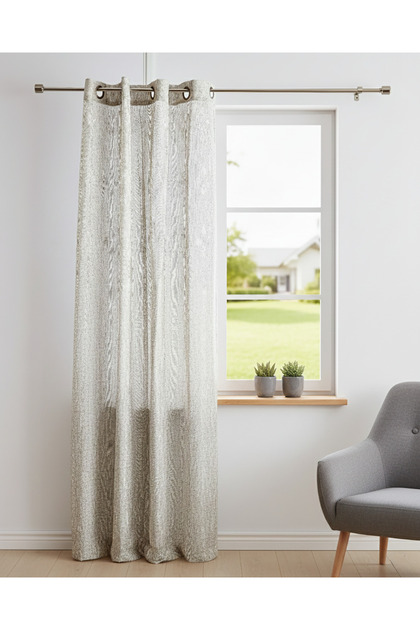 Beige Embellished Sheer Curtain