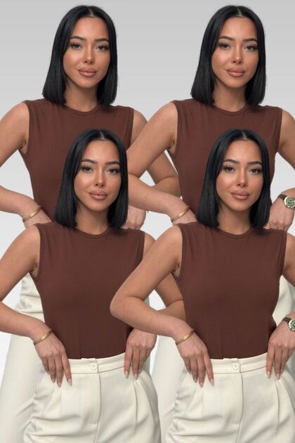 Women's 2 Coffee 2 Coffee Crew Neck Cotton Sleeveless Bodysuit Zero Sleeve Bodysuit Cotton T-Shirt Beige Crew Neck