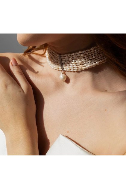 Sertifikalı Orijinal Arpa Kesim Choker Inci Kolye