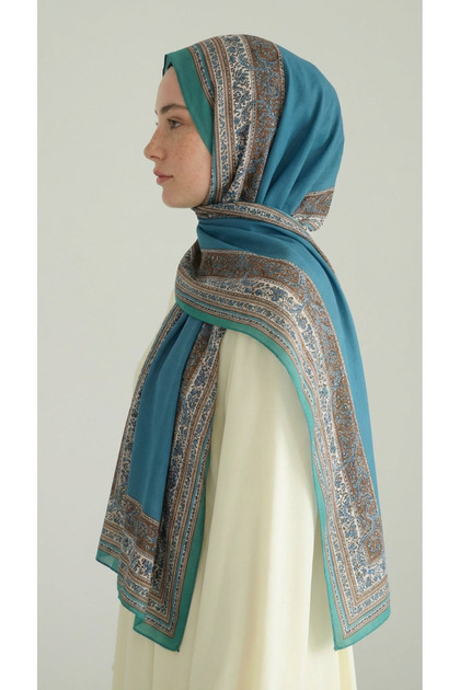 PETRA ETNİK DESENLİ COTTON ŞAL - TURKUAZ