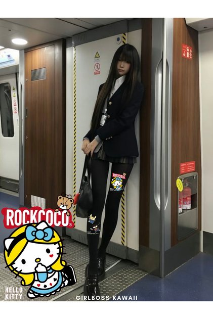 Hello Kitty Rock-Coco Series Black Pantyhose Matte Opaque