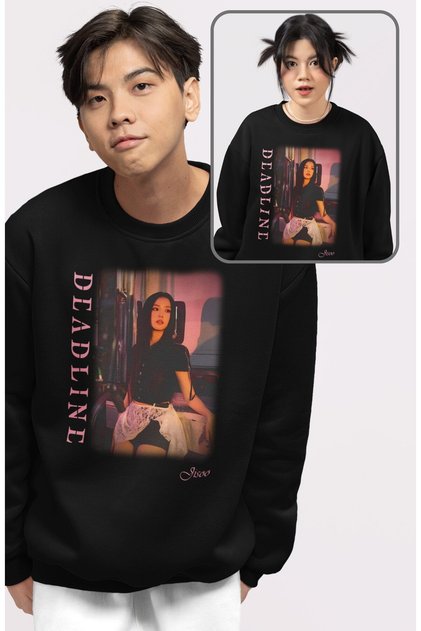 Unisex Oversized Kpop Blackpink Deadline Jisoo Printed Crew Neck Hoodless Sweatshirt