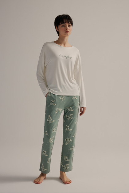 Kadın Viskon Uzun Kollu Pijama Takımı