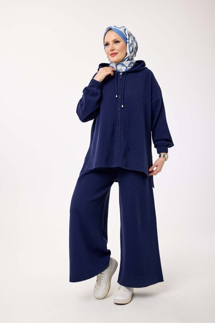 44142 - Stylish Comfortable Casual Felt Knitwear Hooded Women's Set with Pants