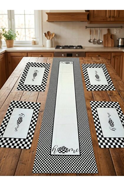 Home Patterned Runner & 4-Piece Square Placemat Set
