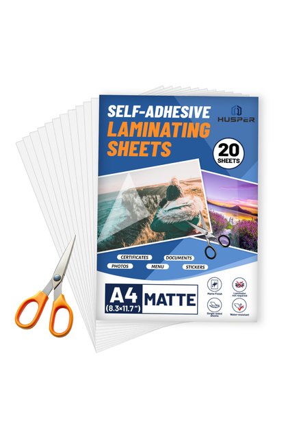 A4 20Pcs Matte Film 20 Sheets A4 Matte Clear Self-Adhesive Laminating Film Durable Waterproof Docume
