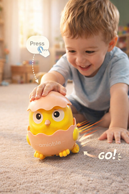 Играчка пиле Press & Go 8 см, механизъм за натискане и движение, произволни цветове