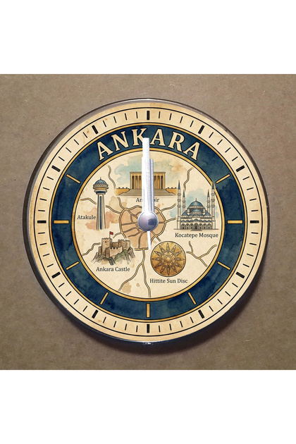 Ankara Temalı Magnet Saat Buzdolabı Süsü Duvar Saati 10,5cm MS1006