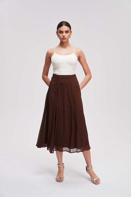Solid Midi Wide Skirt