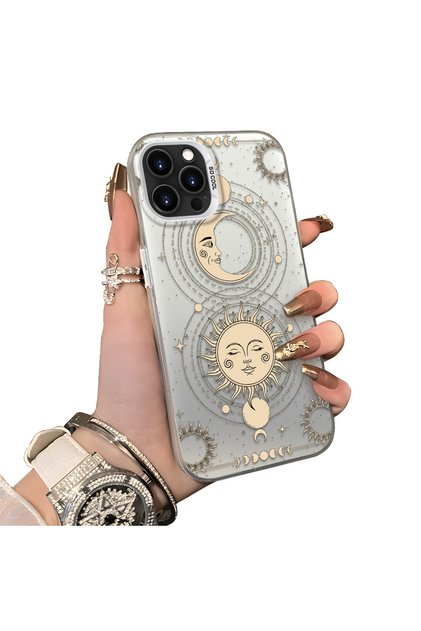 iPhone 16 Pro Max Compatible Silicone Edge Hard Back Anti-Fall Case Moon Pattern