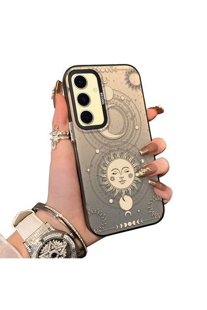 Samsung Galaxy S24 Fe Compatible Silicone Edge Hard Back Anti-Fall Case Moon Patterned