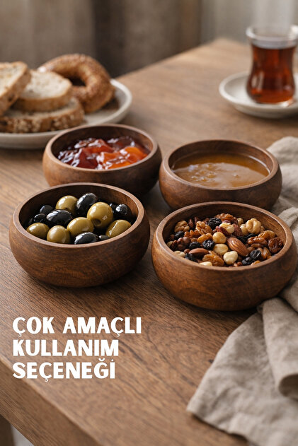 Nandy Home Doğal Akasya Ahşap Çerezlik 8'li Set – Kahvaltı & Çerez