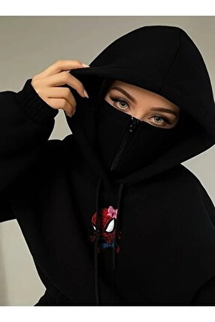 Genel Markalar Origami Baskılı Maskeli Dikay Kapüşonlu Sweatshirt
