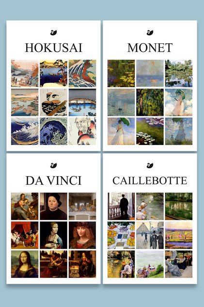 Hokusai, Monet, Da Vinci, Caillebotte Opere distințioare Set de autocolante cu picturi celebre