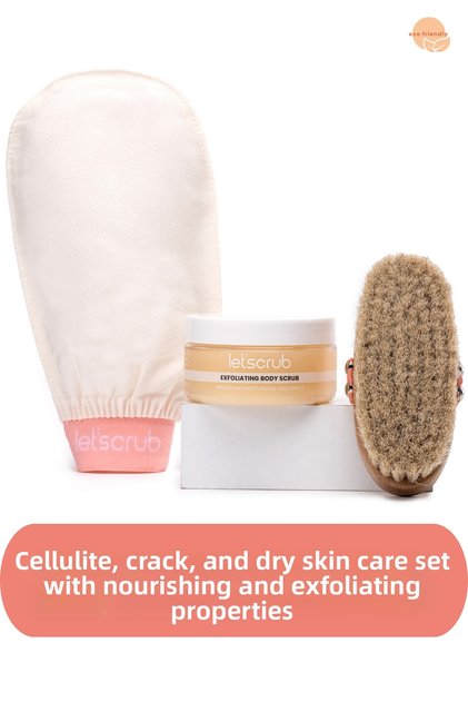 Anti-Cellulite Skin Care Set Body Exfoliating Bath Scrub Natural Horsehair Cellulite Brush
