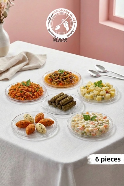 Selen Concept Aura Model Medium Size Handmade Glass Serving and Dinner Plate Set of 6