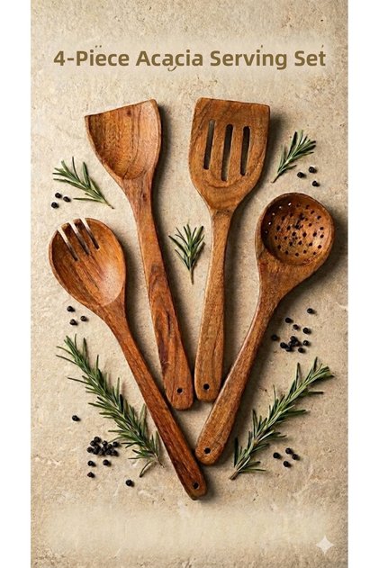 Loki - 4 Pieces Acacia Serving Spoon Set