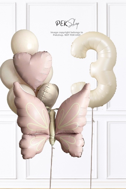 Retro Pink Butterfly Birthday Balloon Chain Set with Age Balloons