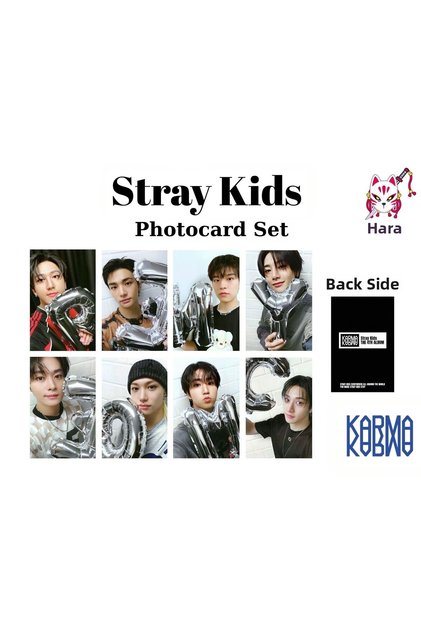مجموعة بطاقات صور (8 قطع) من متجر المعجبين لألبوم Stray Kids Karma، صناعة المعجبين