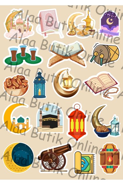 Ramadan Themed Shiny Waterproof Large Size Religious Sticker Set 19 Pieces Multi-Purpose Stickers.