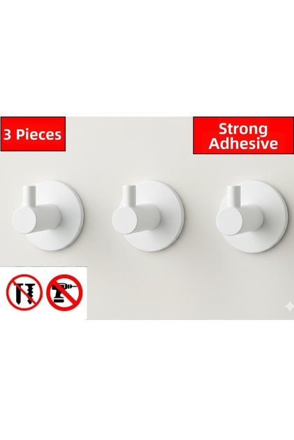 3 Pieces White Color Plastic Strong Adhesive Hooked Multi-Purpose Hanger Behind Door Robe Hanger