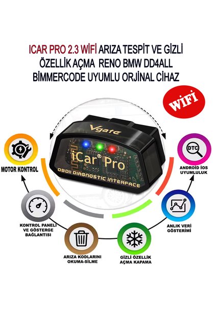iCar PRO WİFİ SÜRÜM 2.3v Bandrollü Arıza Tespit Gizli Özellik Açma Cihazı DDT4ALL-Forscan-Carista