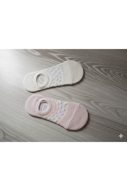 Double White-Pink Transparent Dot Detailed Women's Ballerina Socks