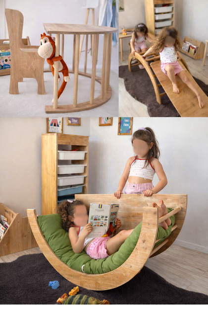 Sincap 3'lü Pikler Halkası Montessori Aktivite Ve Oyun Masası, Kaydıraklı Tırmanma Seti Ve Sandalye