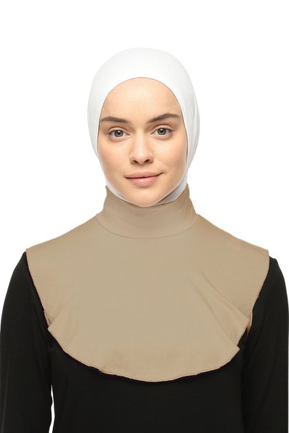 Plain Turtleneck Throat Combed Cotton Hijab Neck Collar - Dark Beige