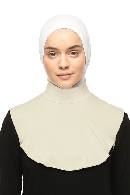Plain Turtleneck Throated Combed Cotton Hijab Neck Collar - Cream