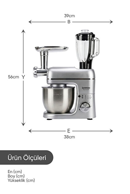 Lorenzo Multichef Stand Mixer 3in1 Hamur Yoğurma Blender Et Kıyma