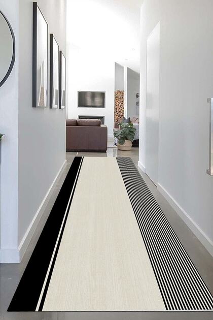 Dijital Baskılı Kaymaz Çizgili Tasarım Modern Salon Halısı Mutfak Halısı Halı Yolluk D1297