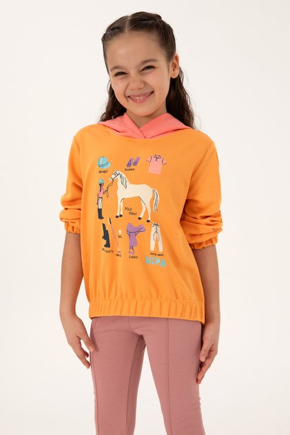 Kız Çocuk Turuncu Kapüşonlu Sweatshirt 50317906-VR244