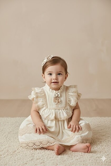 PARK BEBE Baby Girl Evening Dress Old Time Dress with Buckle Accessory 9-24  Months- Trendyol