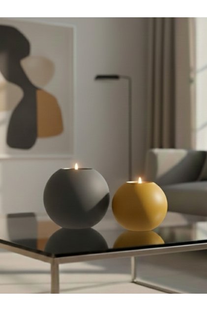 Dekoratif Küre Şekline 2li Renkli Büyük ve Küçük Mumluk Ev, Ofis ve Hediyelik Dekorasyon Obje