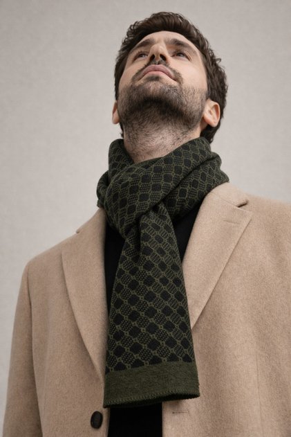 Men's Double-Sided Diamond Pattern Scarf - Warm - Kaşkol Soft Knitwear Winter Premium