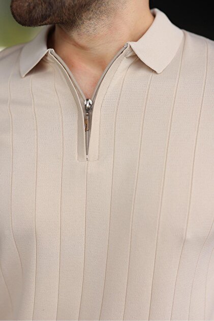 Madmext Taş Rengi Polo Yaka Fermuarlı Erkek T-shirt E7298 - Fiyatı