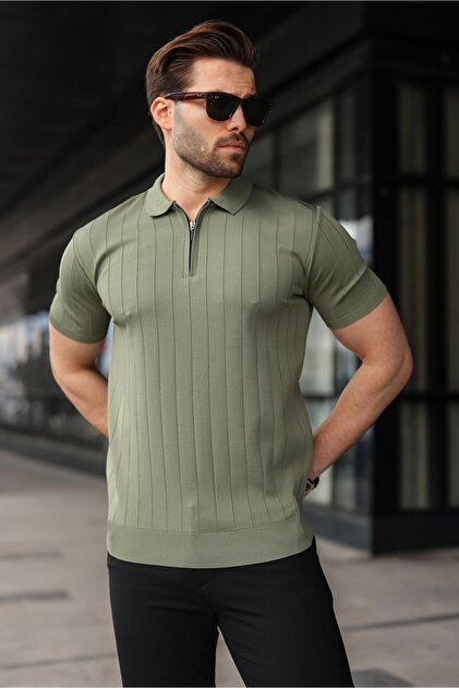 Madmext Haki Polo Yaka Fermuarlı Erkek T-shirt E7298 - Fiyatı