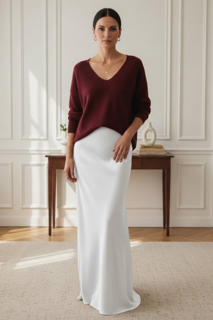 V-Neck Claret Red Knitwear Sweater