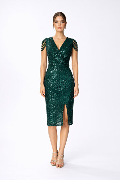 green double slit dress Ladivine CD773 Fitted Crystal Embellished Formal Gown with Leg Slit Sienna Gold / 4 main image 1